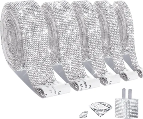 Vista 8 de 5 rollos de cinta autoadhesiva de diamantes de imitación con cristal, cinta de diamantes bling con pegatinas de 2 mm para manualidades, bodas