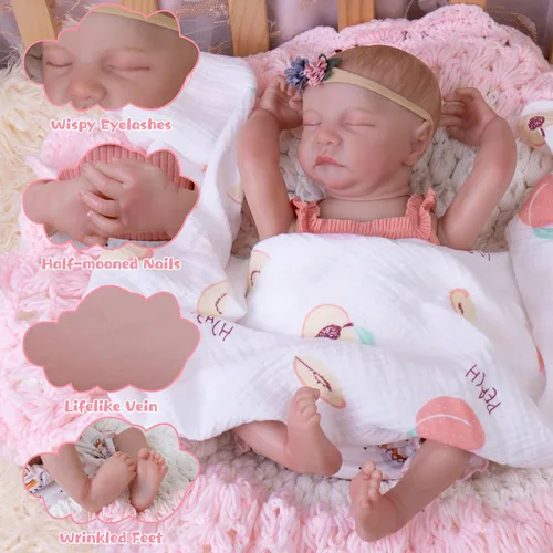 Vista 2 de Milidool Muñecas realistas de bebé Reborn de silicona de cuerpo completo – Muñecas realistas de 17 pulgadas, muñecas de bebé recién nacidas, muñeca