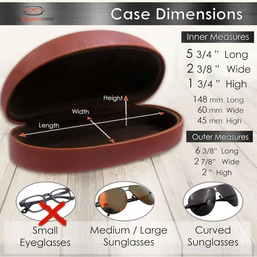 Vista 5 de MyEyeglassCase Estuche rígido para lentes de sol, soporte para lentes de mujer, funda grande y duradera para gafas con funda rígida con bolsa y tela
