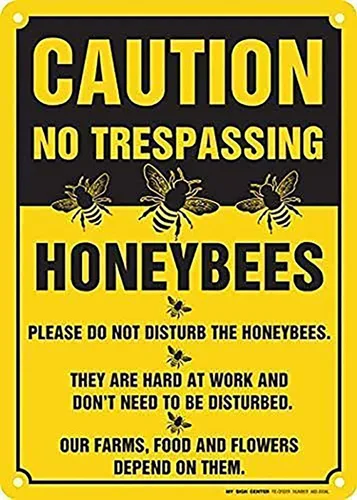 Vincenicy Letrero de aluminio de hojalata – No Trespassing Honeybees at Work – Libre de óxido con protección UV resistente a la intemperie 8 x 12