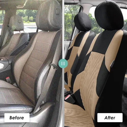 Vista 7 de TLH Travel Master - Juego de fundas de asiento delantero para automóvil, compatible con bolsas de aire, color beige, ajuste universal, accesorios