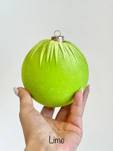 Vista 4 de WHITEROOM Lime Green Handmade Velvet Ornaments, Bulk Tree Balls, Holiday Decorations, Gift Ideas, Luxury Bulbs – Set of 6
