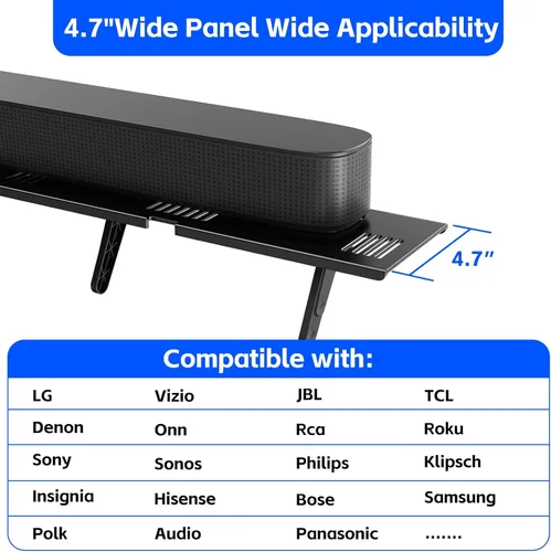 Vista 6 de Soporte Universal para Barra de Sonido - No Requiere Perforación, Ahorra Espacio, Estante Superior para TV, Marco de Acero que se Adapta a