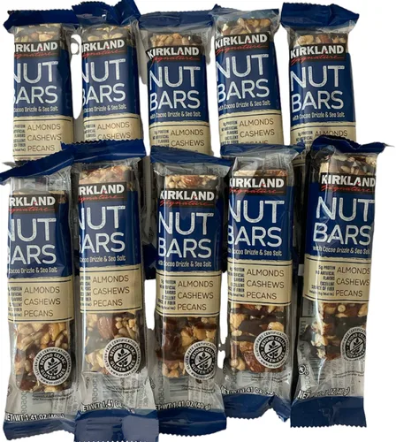 Barras de nueces con llovizna de cacao y sal marina, almendras, anacardos, nueces, 1.41 onzas cada una, 0.18 oz de proteína (10 unidades)