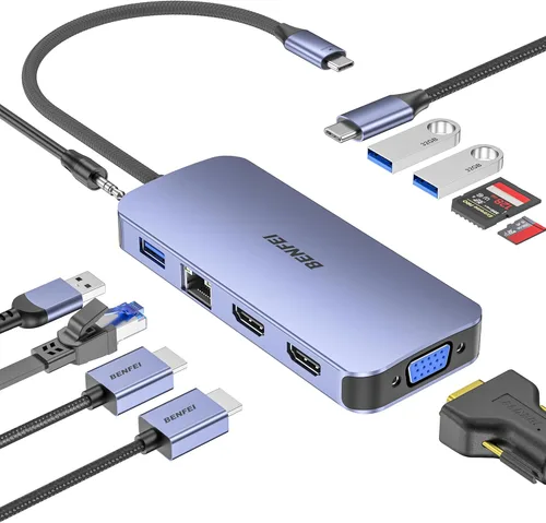 Vista 9 de BENFEI USB C HUB 4 en 1, adaptador USB tipo C a HDMI VGA, adaptador USB C a USB, entrega de energía USB tipo C, compatible con iPhone 15 Pro/Max