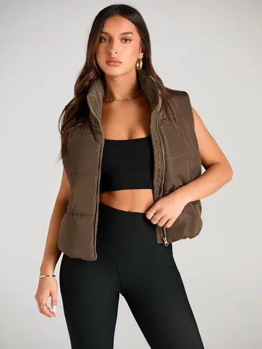 Vista 3 de AUTOMET Chaleco acolchado para mujer, sin mangas, para invierno, ropa de abrigo, cálida, acolchada, ligera, cuello alto, con bolsillos