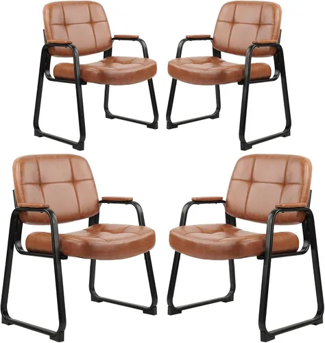 Vista 42 de CLATINA Juego de 6 sillas de cuero para oficina, sala de espera, sillas de recepción, sin ruedas, con reposabrazos y soporte de madera, sillón