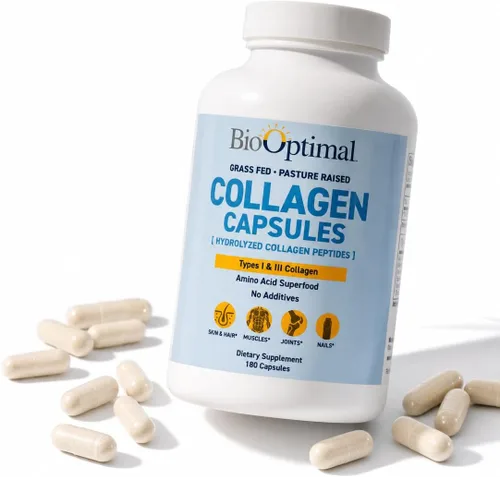 BioOptimal Pastillas de colágeno: suplementos de colágeno, 180 cápsulas, para piel, cabello, uñas y articulaciones, para mujeres y hombres