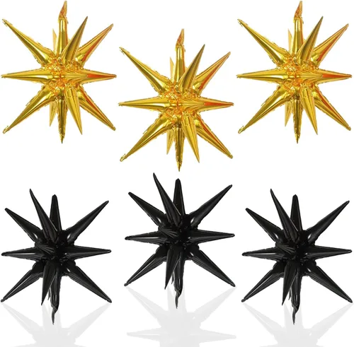 Vista 20 de 6 globos de papel de aluminio de estrella azul de una pieza de 14 puntas con cono de estrella 4D, globo de Mylar de 22 pulgadas, Navidad