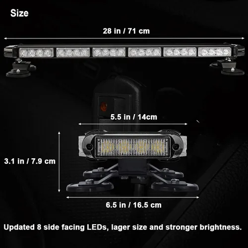 Vista 3 de WOWTOU Barra de luz estroboscópica magnética de 56 LED ámbar intermitente