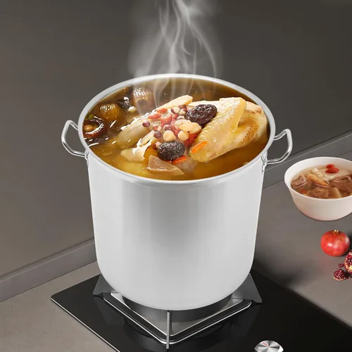 Vista 2 de Olla de acero inoxidable de 100 cuartos de galón con tapa, olla grande de 19.7 x 19.7 pulgadas, olla de acero inoxidable para comedor, tienda