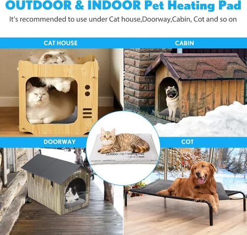 Vista 6 de Almohadilla térmica para mascotas al aire libre para gatos y perros, tapete calefactable para gato y perro con temperatura automática, almohadilla