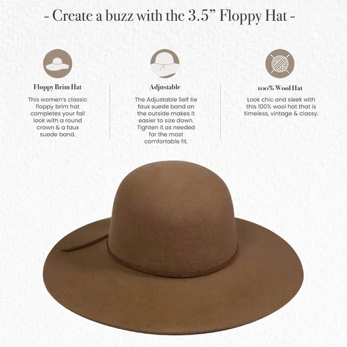 Vista 6 de San Diego Hat Company Floppy para mujer con corona redonda y banda de ante sintético