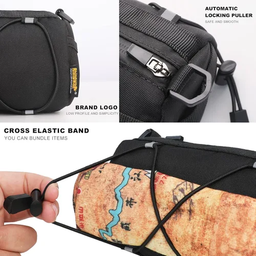 Vista 3 de Rhinowalk - Bolsa para manillar de bicicleta, bolsa delantera para bicicleta de montaña y de carretera, bolsa enrollable de almacenamiento