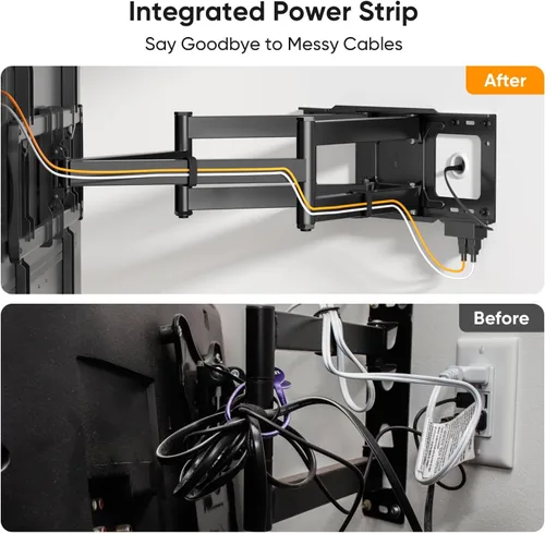 Vista 3 de FORGING MOUNT Soporte de pared para TV de brazo largo con extensión de 42.9 pulgadas y regleta de alimentación para televisores de 60 a 120