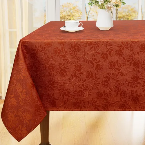Moosfor Mantel rectangular de Acción de Gracias de 60 x 84 pulgadas, mantel impermeable de damasco jacquard, manteles de tela lavable para fiestas