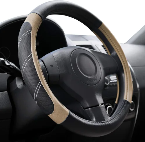 Vista 8 de Elantrip Funda de cuero para volante de 14 1/2 a 15 pulgadas, universal, acolchada, agarre suave, transpirable para automóvil, camión, SUV, Jeep