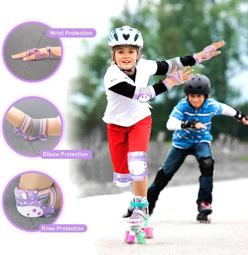 Vista 3 de Rainbow Unicorn - Patines para niños con equipo de protección, morado, talla S