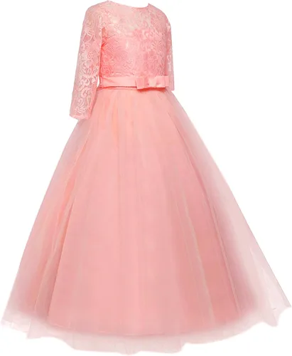 Vista 4 de Vestido de encaje floral vintage con mangas 34 hasta el suelo, para boda, fiesta, noche, vestido de baile formal pegeant