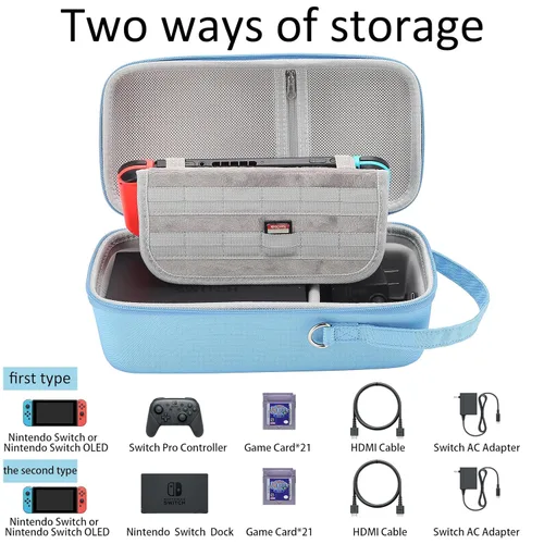 Vista 2 de Carrying Case Compatible with Nintendo SwitchSwitch OLED Console with accessories and Games storage compartment, Portable Hardshell Switch Storage