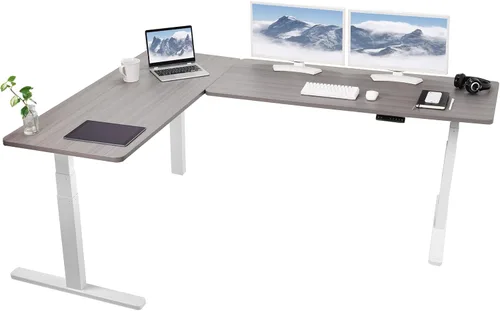 Vista 27 de VIVO DESK-KIT-3E8BO - Escritorio eléctrico de altura ajustable de 83 x 60 pulgadas para trabajar de pie, con 2 cubiertas sólidas de bambú, marco
