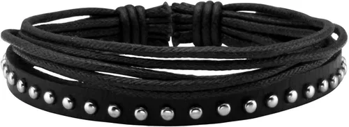 Vista 4 de Eigso Pulsera punk unisex de piel sintética con cuentas de madera para hombres y mujeres, cordón ajustable