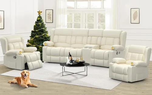 Vista 26 de Dresegmt Juego de sofá reclinable con consola de almacenamiento, diseño de respaldo medio abatible, sofá reclinable de 3 plazas y silla reclinable