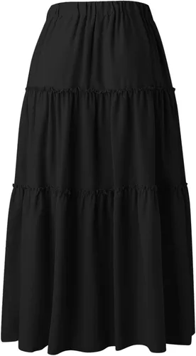 Vista 6 de Falda larga de cintura alta elástica para mujer, estilo bohemio, con volantes, acampanado, falda larga floral
