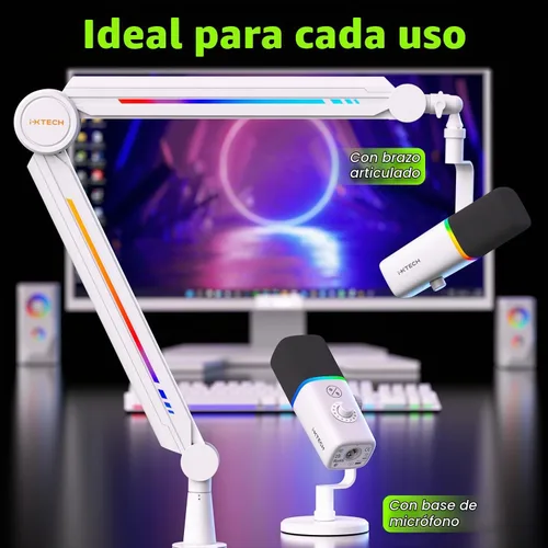 Vista 8 de IXTECH - Micrófono USB para juegos para PC, micrófono condensador con cancelación de ruido para podcasts y transmisión de video con soporte