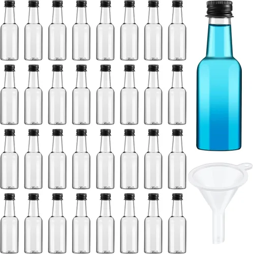 Vista 12 de Tessco 100 Piezas Mini Botellas de Licor de Plástico Mini Botella de Aderezo para Ensalada Navidad Pequeños Chupitos Soportes de Alcohol con Tapa
