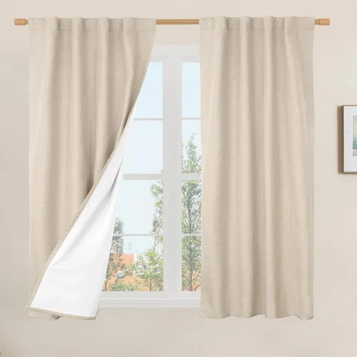 Vista 106 de LAMIT Cortinas opacas cortas de lino de 30 pulgadas para ventanas de cocina sobre el fregadero, cortinas de café texturizadas de lino marfil