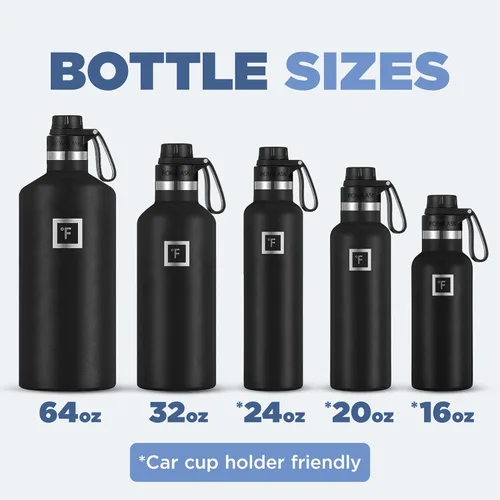 Vista 6 de IRON FLASK Botellas de agua de campamento o senderismo, 3 tapas (tapa estrecha boquilla), sin fugas, aisladas al vacío, acero inoxidable de doble
