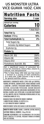 Vista 5 de Monster Energy Ultra Vice - Bebida energética de guayaba sin azúcar, 16 onzas (paquete de 15)