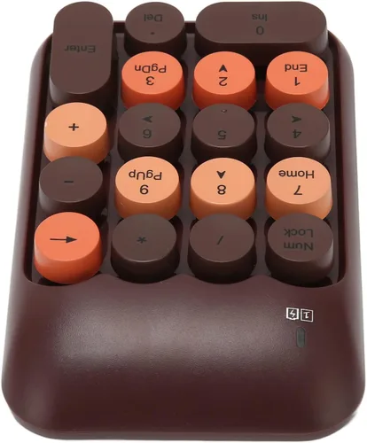 Vista 5 de POCREATION Teclado numérico inalámbrico de 18 teclas de color retro con teclas de acceso directo para calculadora de computadora, receptor USB