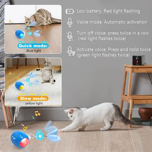 Vista 2 de Juguetes interactivos para gatos: bola móvil ágil con cola de malla elástica para gatos y gatitos de interior Azul