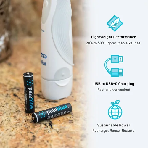 Vista 3 de paleblue USB Rechargeable AAA Lithium Batteries, 1 Hour Charge Time, Recharge Over 1000 Times, 600 mAh, 4-in-1 USB-A to USB-C Charging Cable, 4 Pack