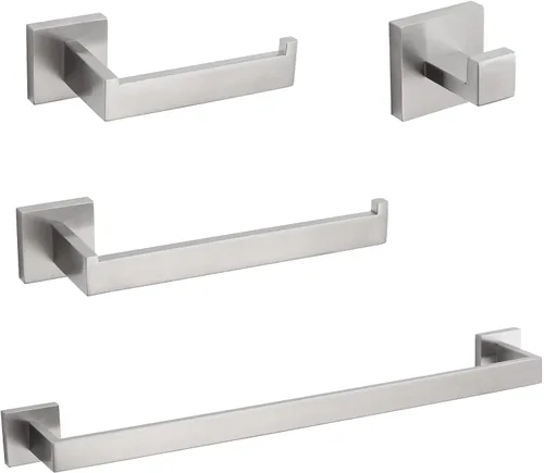 VELIMAX Juego de 4 accesorios de baño de acero inoxidable de alta calidad, juego de toallero montado en la pared, cepillado, 23.6 pulgadas