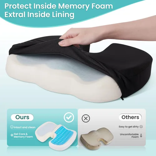 Vista 4 de Cojín de asiento para silla de oficina, cojín de espuma viscoelástica mejorada de gel refrescante para sentarse durante mucho tiempo, almohada