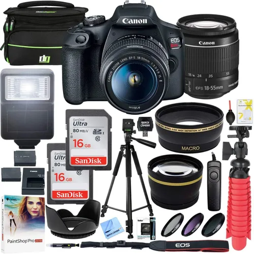 Canon EOS Rebel T7 Cámara DSLR con lente EF-S 18-55mm f/3.5-5.6 is II, kit de limpieza con trípode de batería doble, kit de accesorios de lujo Deco