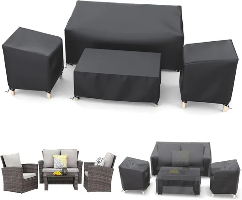 Vista 10 de STARTWO Juego de 4 fundas impermeables para muebles de patio al aire libre, para sillas de 32 pulgadas, sofá biplaza de 56 pulgadas, mesa auxiliar