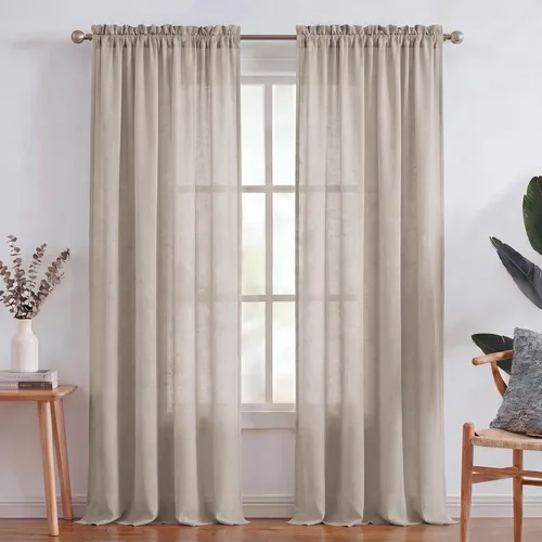 Vista 29 de Turquoize - Cortinas semitransparentes para sala de estar, cortinas de lino texturizado para dormitorio, con bolsillo para barra, tratamiento