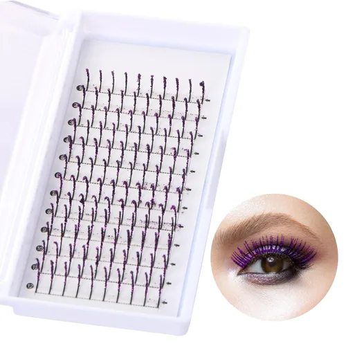 Vista 7 de Extensiones de pestañas postizas con purpurina, pestañas postizas para extensiones de pestañas, rizo D, pestañas para cosplay, pestañas
