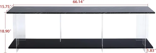 Vista 2 de Soporte de TV LED, mueble de consola de madera con patrón de mármol de imitación de escritorio y luces LED, centro de entretenimiento moderno
