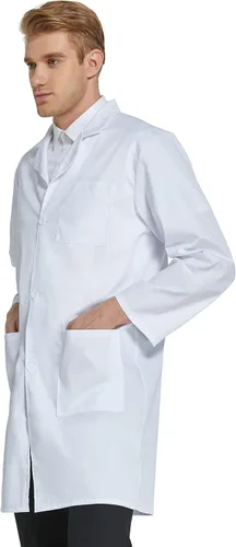 Vista 4 de VOGRYE Abrigo de laboratorio profesional para hombres y mujeres, de manga larga, color blanco, unisex