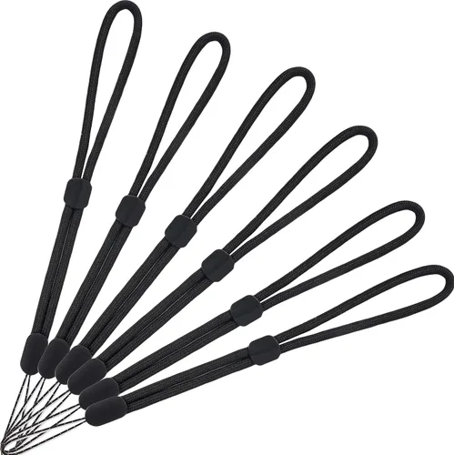 Vista 4 de YOUOWO Cordones de muñeca de longitud ajustable, 6 piezas, correa pequeña, cordón corto para llaves, fundas de teléfono, llavero USB Negro - 6