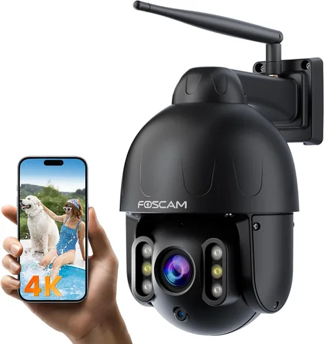 FOSCAM Cámara de seguridad 4K/8MP al aire libre, zoom óptico 4X AI detección humana/vehículo, visión nocturna a color de 165 pies, sirena de 120 dB