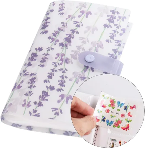 Vista 8 de 1 pieza libro de almacenamiento de calcomanías transparentes de 40 ranuras, organizador de calcomanías de uñas para coleccionar calcomanías, libro