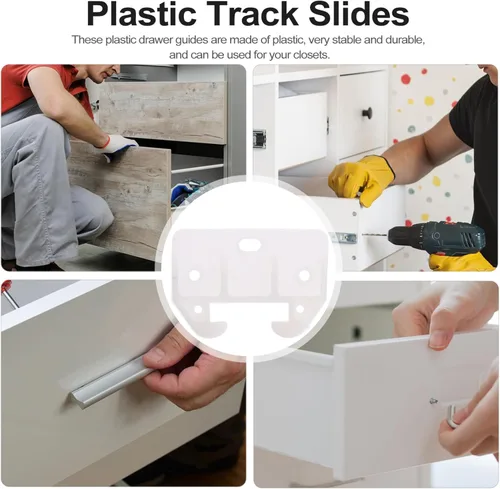 Vista 8 de Baluue 10 piezas de guías de riel de cajones de plástico blanco para armarios y piezas de repuesto de muebles