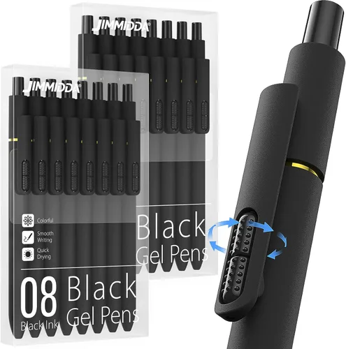 16 bolígrafos de gel negros - 0.7mm de punta media, bolígrafos de tinta negra | Escritura suave - Bolígrafo retráctil de secado rápido para hombres