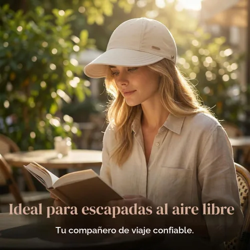 Vista 6 de Sombrero de visera ancha para mujer, protección UV, ajustable, plegable, gorra de béisbol para senderismo, pesca, golf, playa Caqui